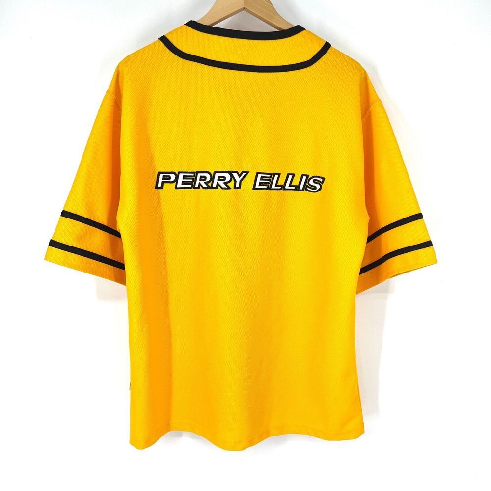 PERRY ELLIS Vintage Yachting Baseball Jersey Size L Shirt Button Yellow